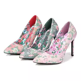 Women's Flora Printed Pointed Toe Shallow Stiletto Heel Pumps