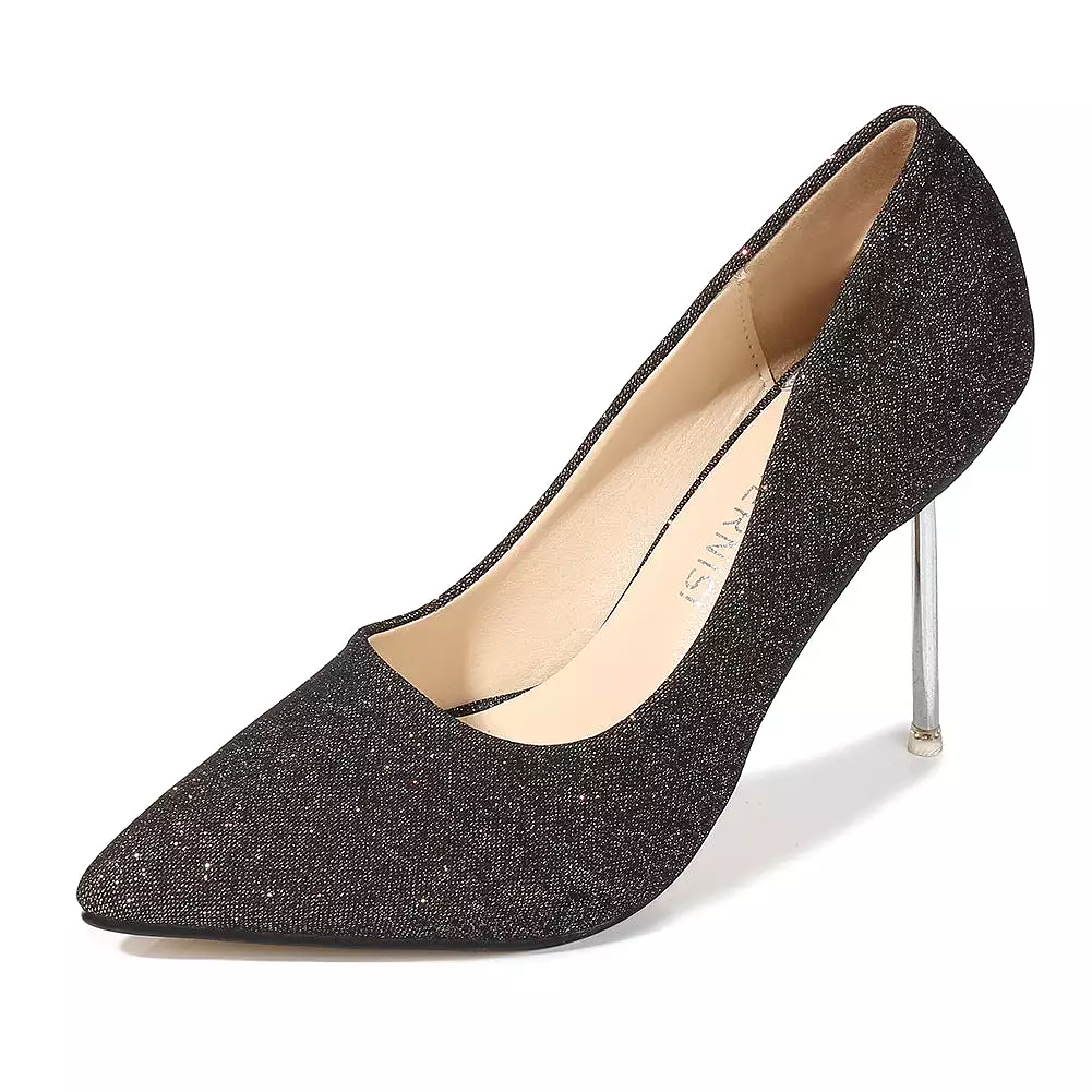 Women's Glittery Pointed Toe Shallow Stiletto Heel Pumps