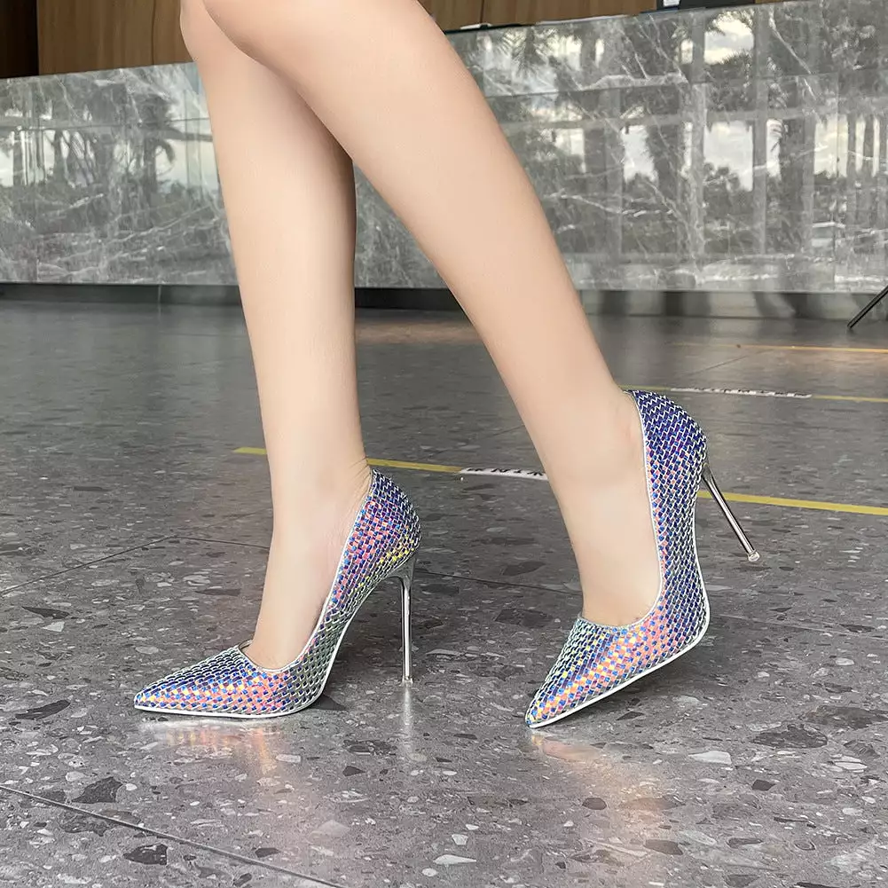 Women's Glittery Sequins Pointed Toe Shallow Stiletto Heel Pumps