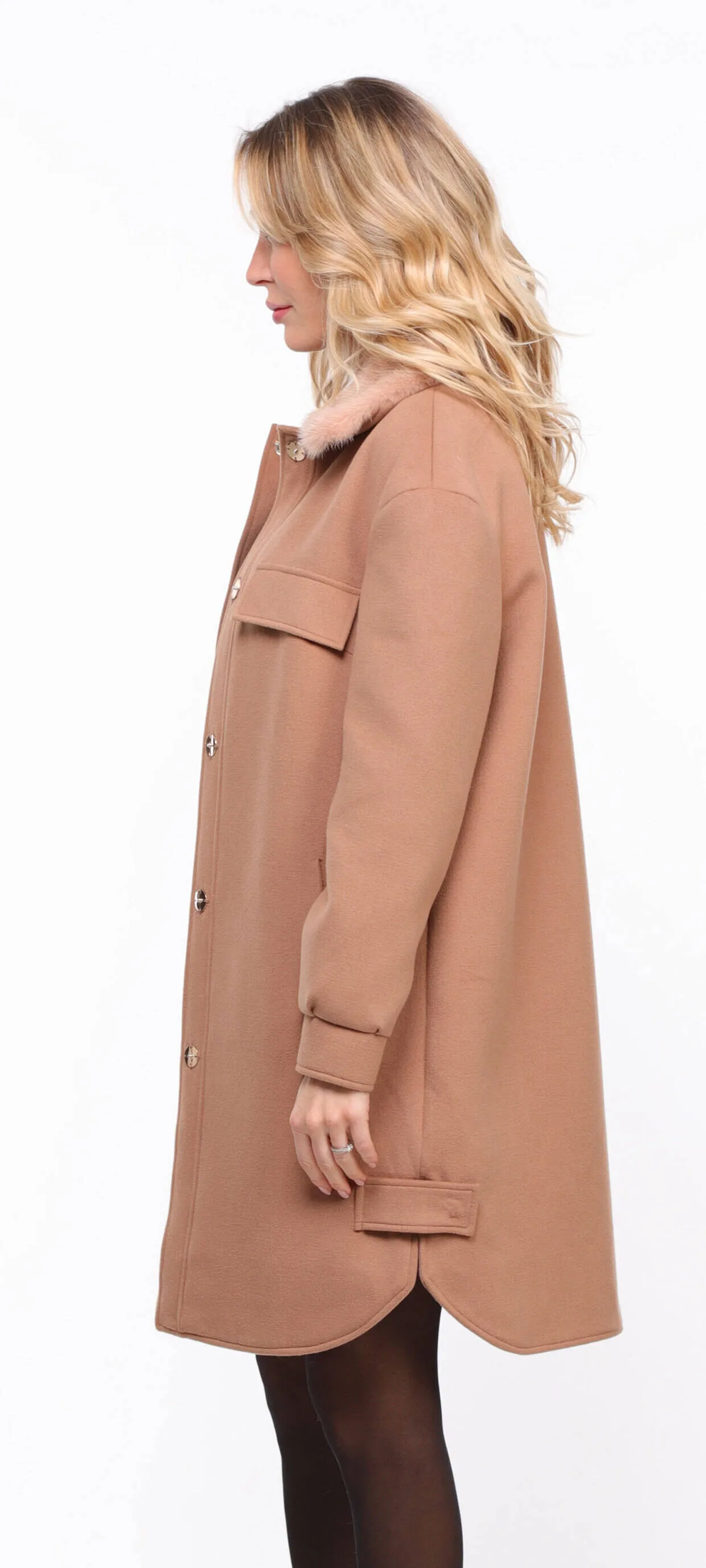 Women's gold mink collar fabric coat \thea\