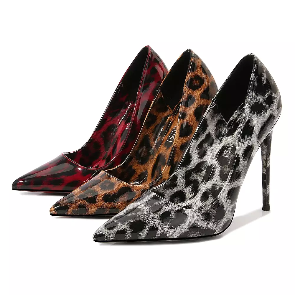 Women's Leopard Print Pointed Toe Shallow Stiletto Heel Pumps