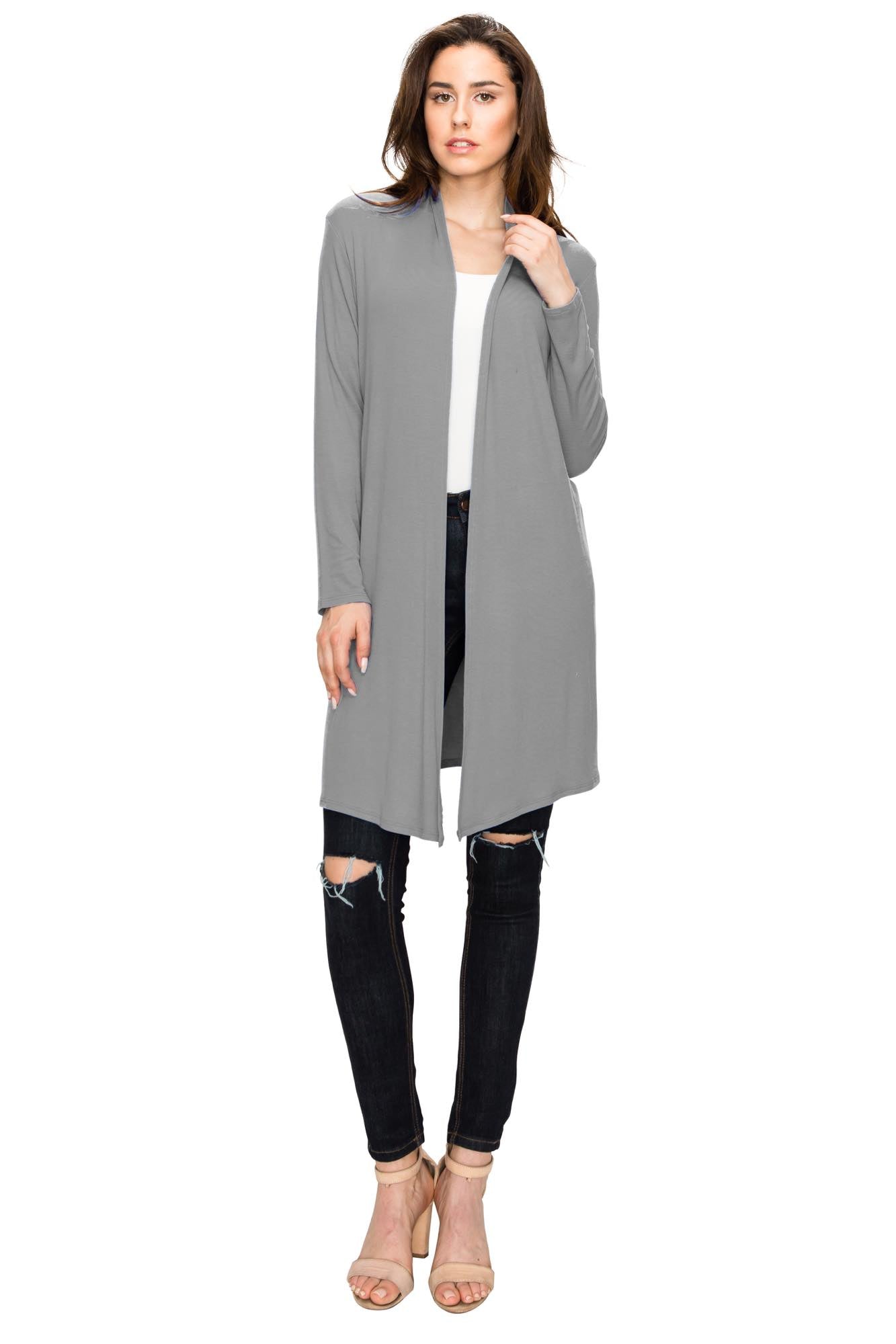 Women's Long Sleeve Open Front Long Cardigan