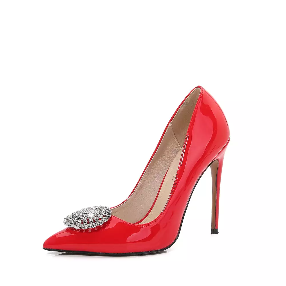 Women's Pointed Toe Rhinestone Shallow Stiletto Heel Pumps