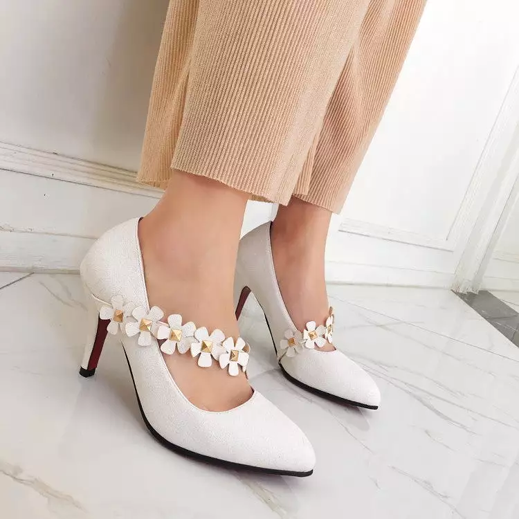 Women's Pointed Toe Sequins Shallow Stiletto Heel Pumps