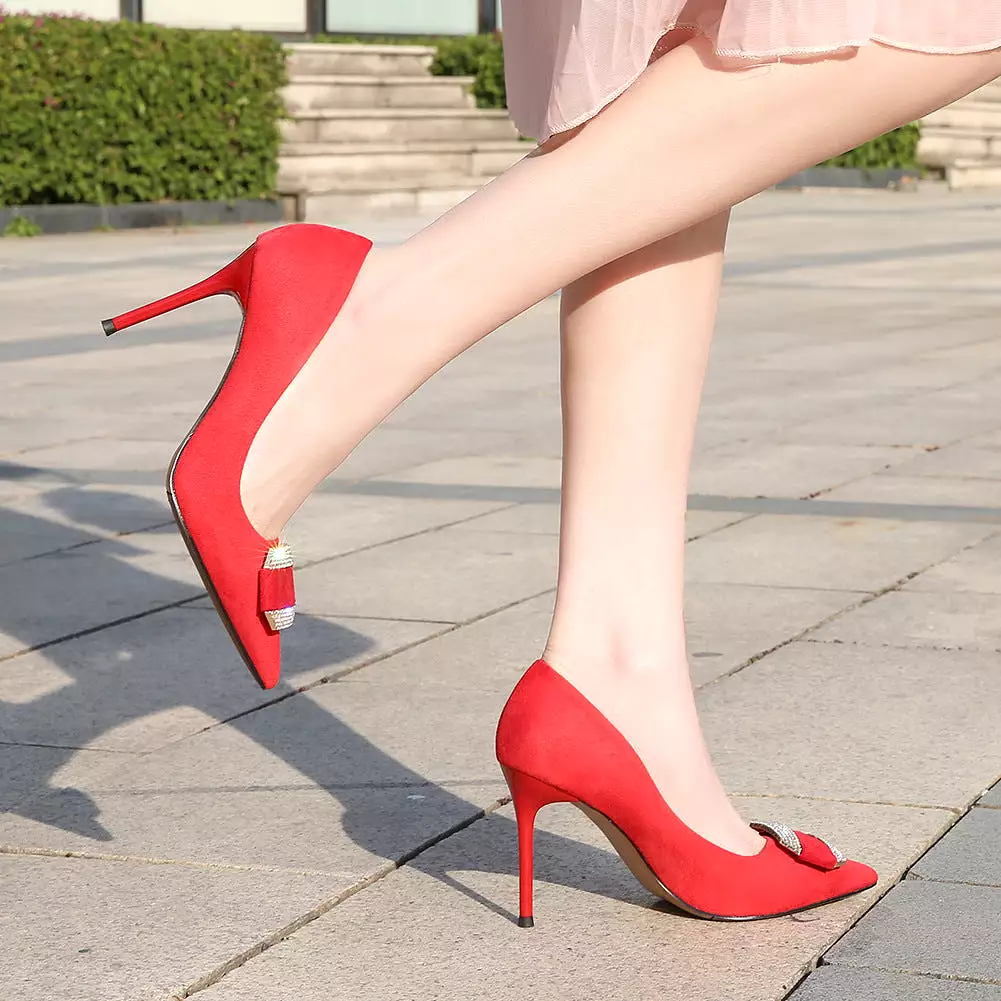 Women's Rhinestone Pointed Toe Shallow Stiletto Heel Pumps