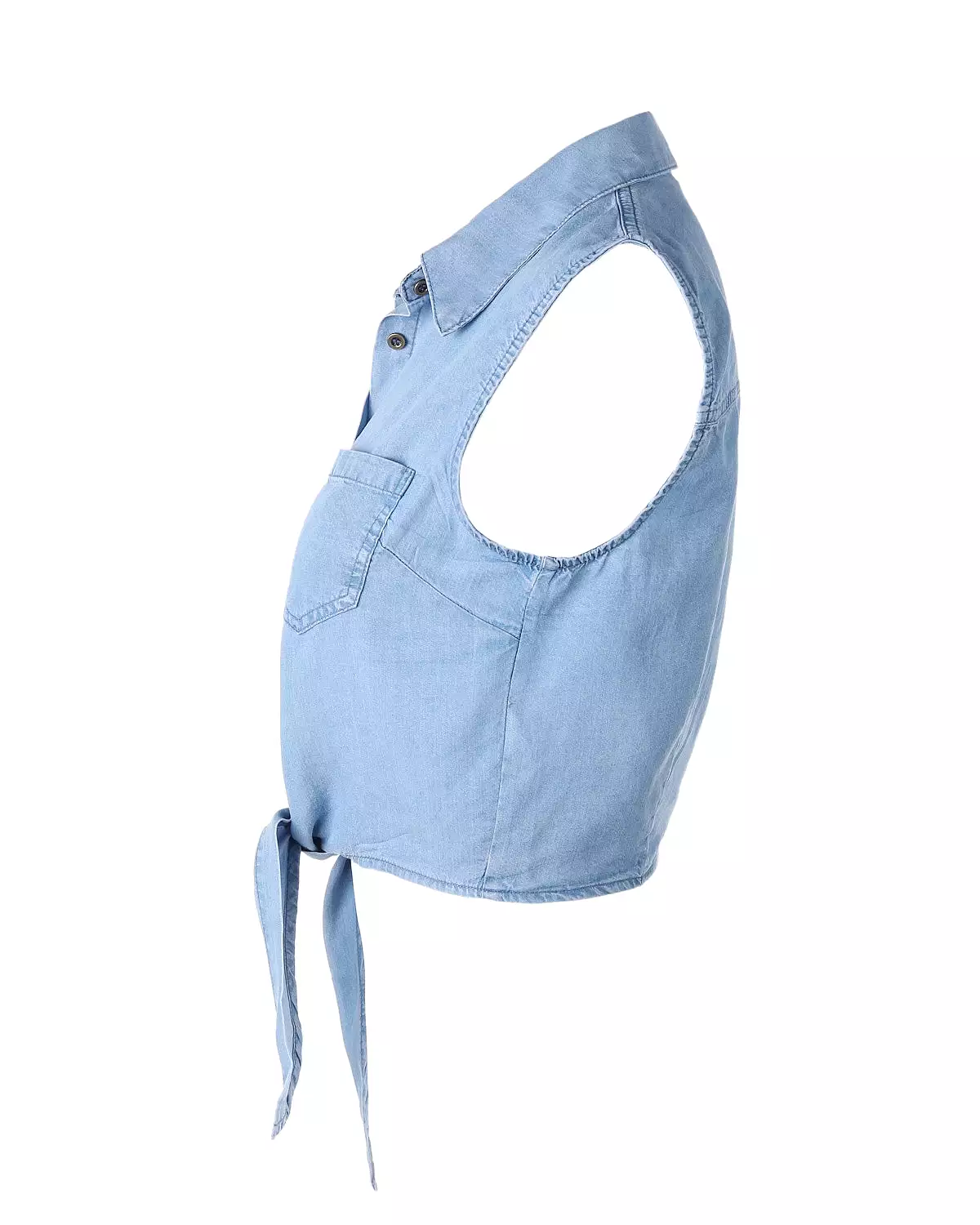 Women's Roll Up Sleeve Crop Top Tie Front Chambray Denim Shirt