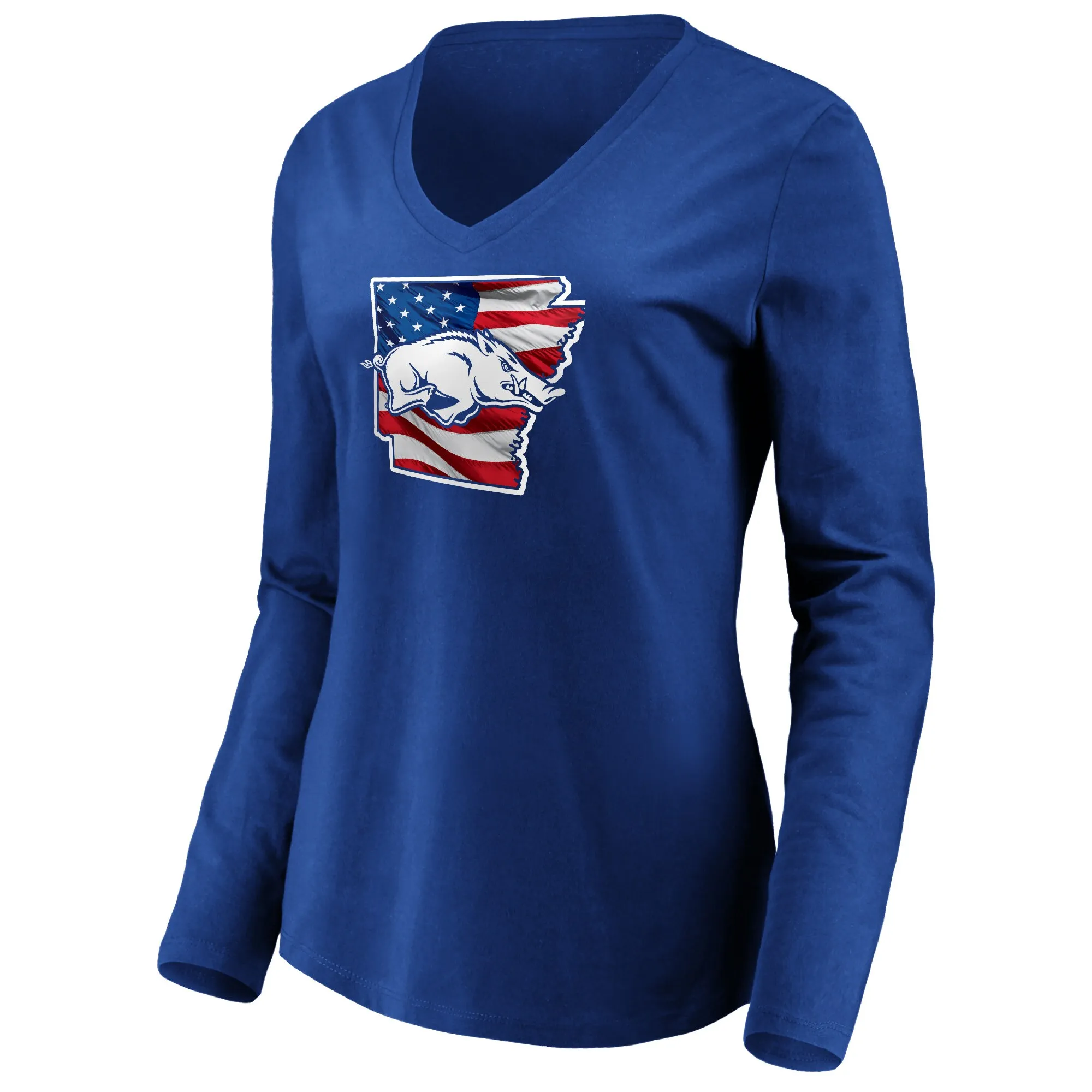 Women's Royal Arkansas Razorbacks Banner State Long Sleeve V-Neck T-Shirt