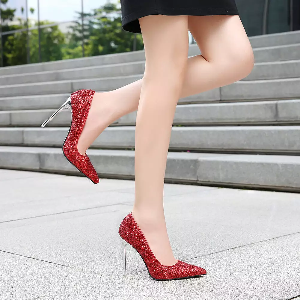 Women's Sequins Shallow Stiletto Heel Pumps