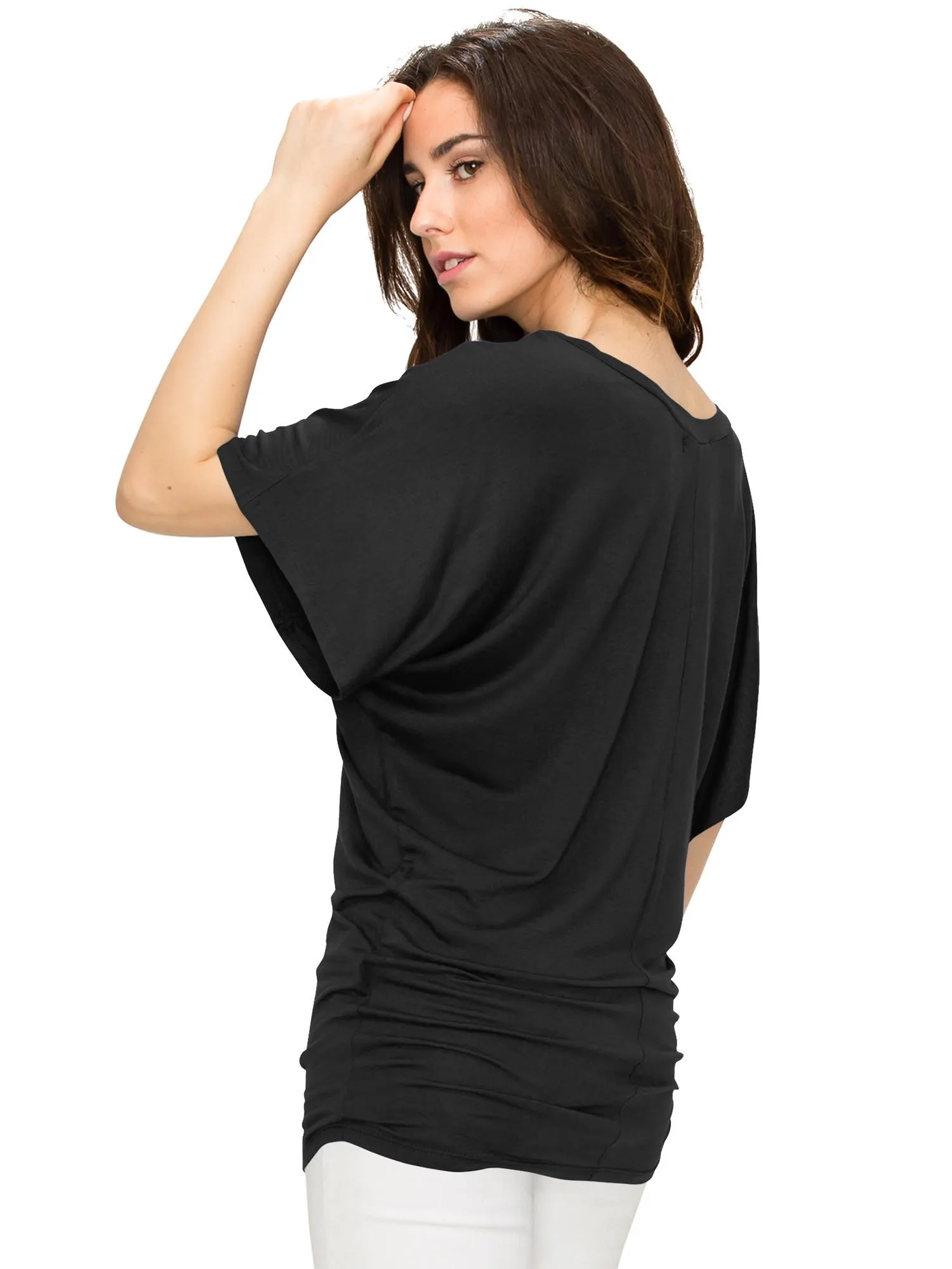 Women's Solid Short Sleeve V Neck Dolman Top