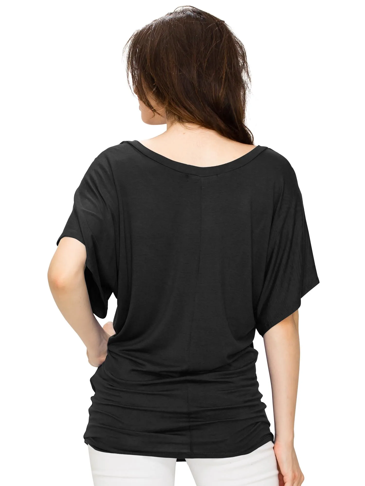 Women's Solid Short Sleeve V Neck Dolman Top