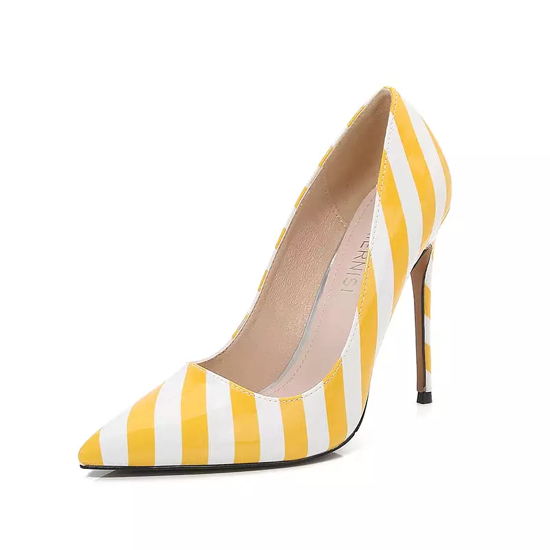 Women's Stripes Pointed Toe Shallow Stiletto Heel Pumps