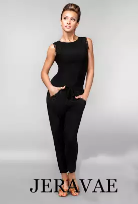 Women's Tapered Ankle Pants with Lace Detail on Pocket and Matching Shirt with Lace Cap Sleeves PRA 472_sale