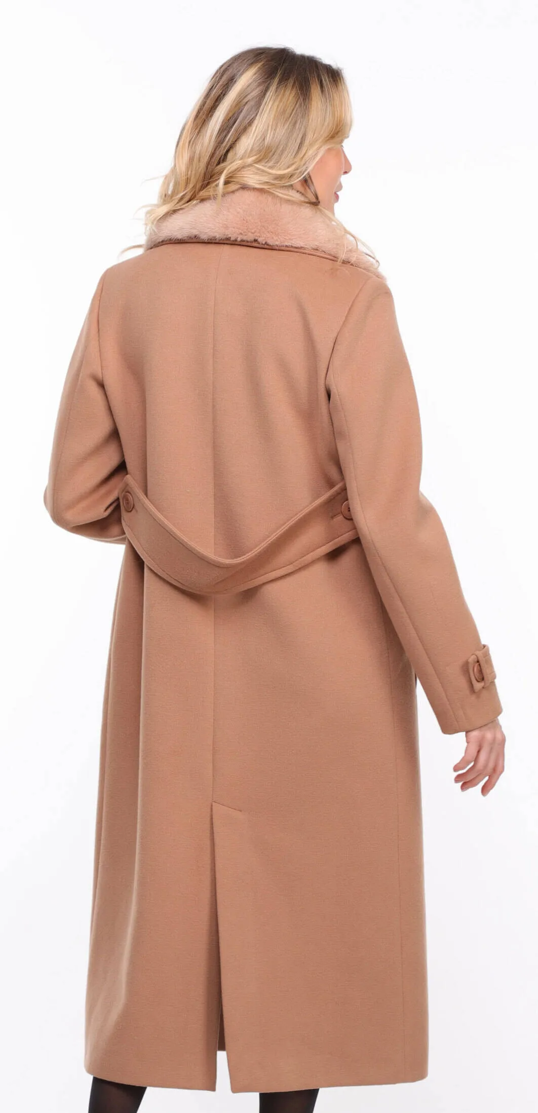 Women's taupe \synthia\ mink collar fabric coat