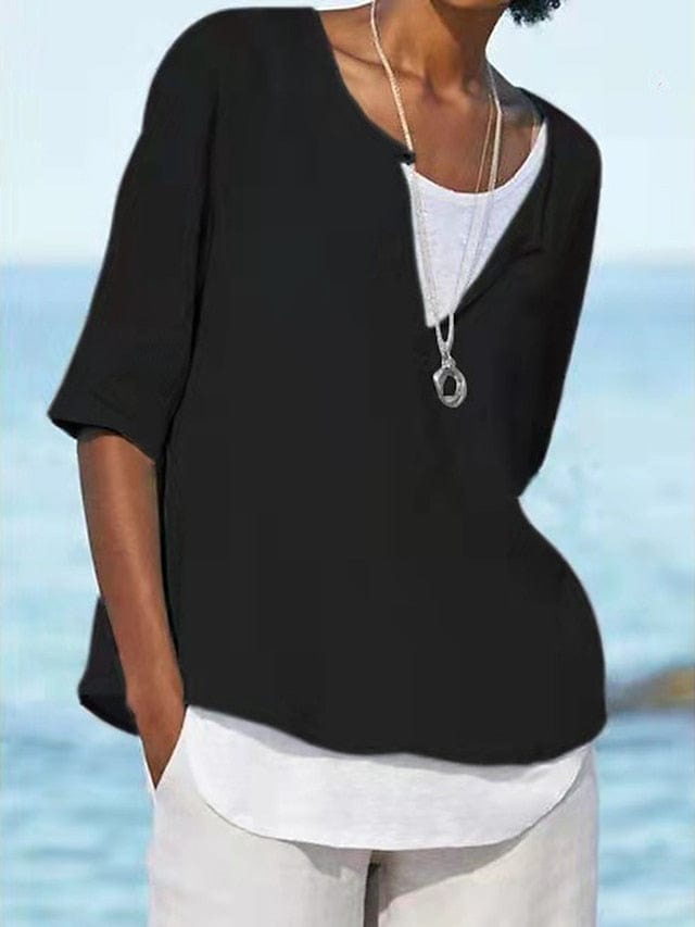 Women's V-Neck Half Sleeve Blouse - Casual and Versatile