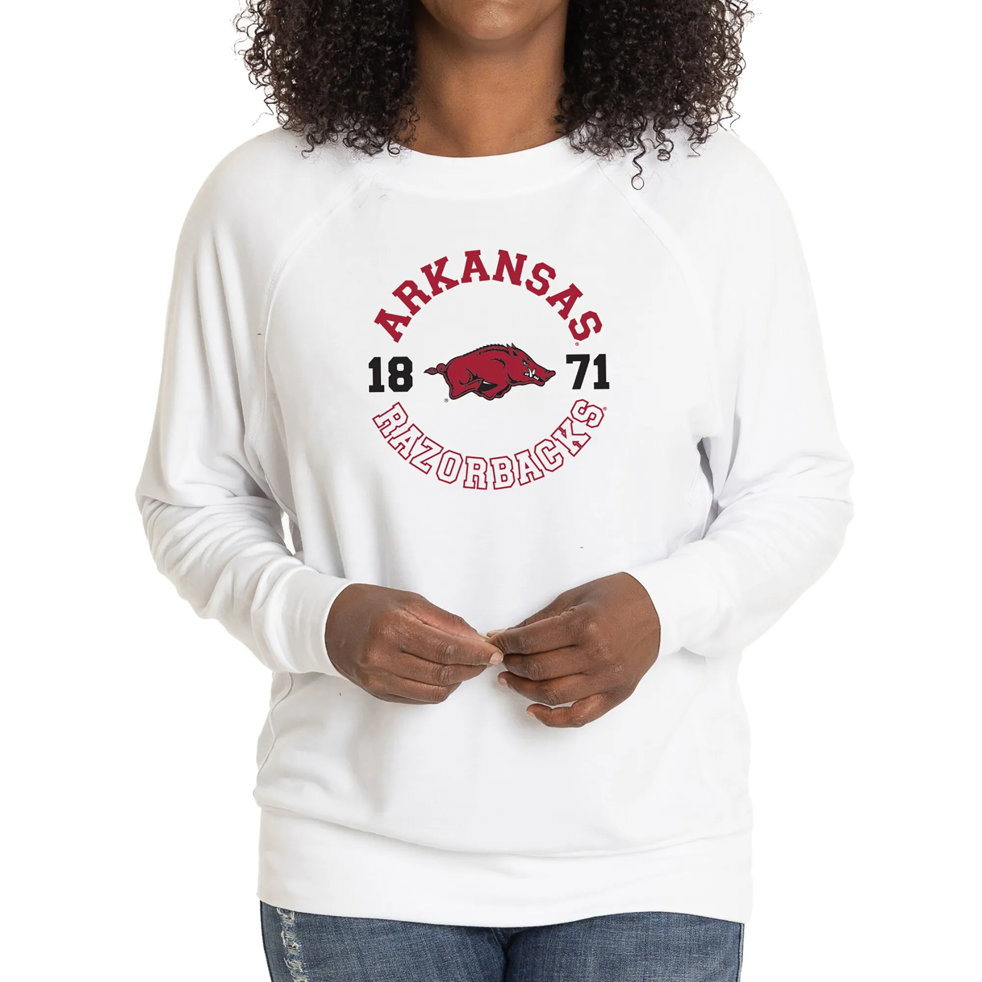 Women's White Arkansas Razorbacks Rylee Raglan Tri-Blend Long Sleeve T-Shirt